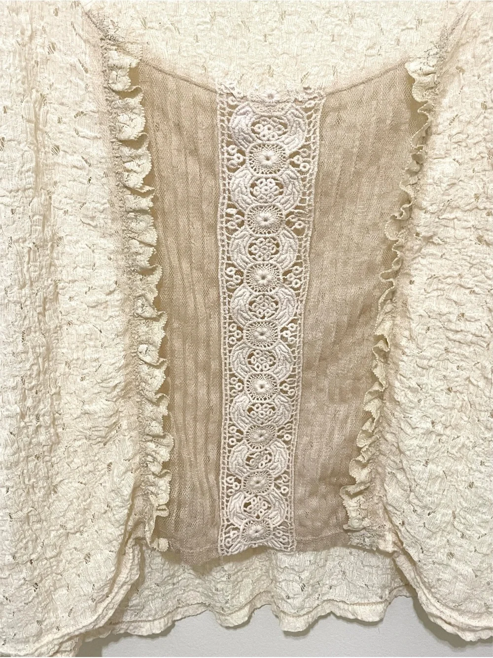 Free People Cream Crochet-Detail Layered Top, Size Large